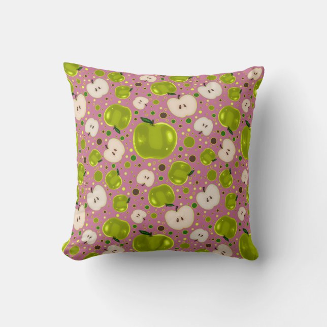 Green Apple Slices Pattern Throw Pillow (Front)