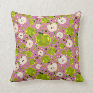 Green Apple Slices Pattern Throw Pillow