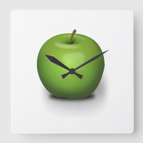 Green apple square wall clock