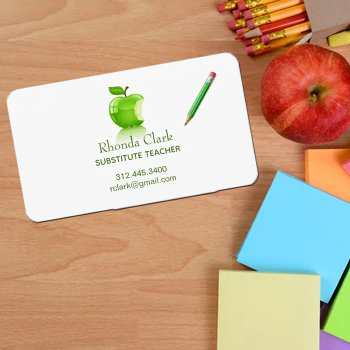Green Apple Substitute Teacher Business Card by SharonCullars at Zazzle