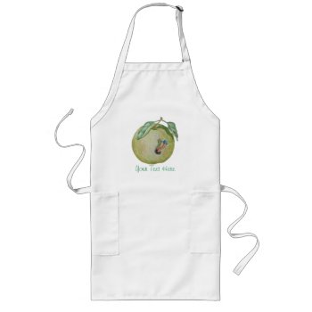 Green Apple With Funny Maggot In Hat Illustration Long Apron by artoriginals at Zazzle