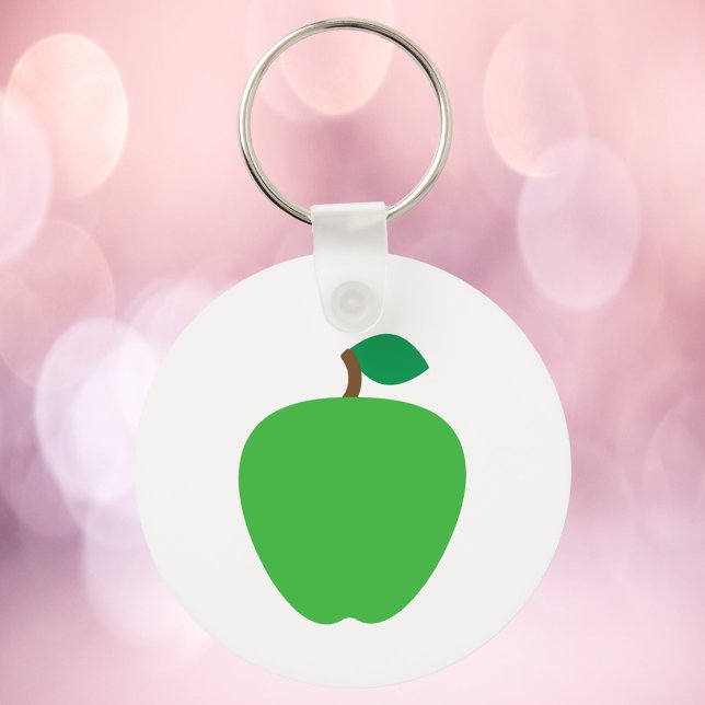 Green Apple with Leaf Keychain (A key chain with a graphic of a green apple)