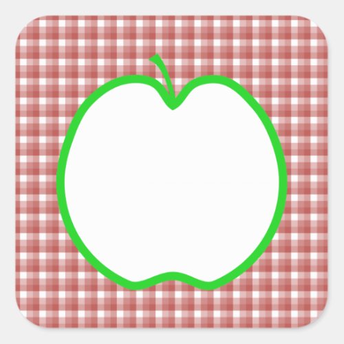 Green Apple with Red and White Check Pattern Square Sticker