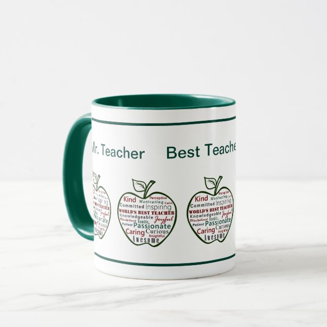 Green Apple World's Best Teacher Characteristics Mug (Front Left)