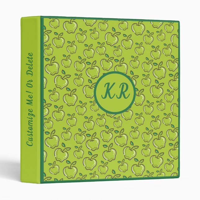 Green Apples Fruit Orchard Personalized Monogram 3 Ring Binder (Front/Spine)