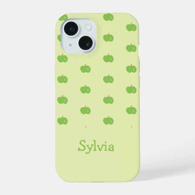 Green apples pattern monogram iphone case (Back)