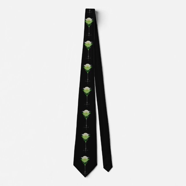 Green appletini cocktail fun neck tie (Front)