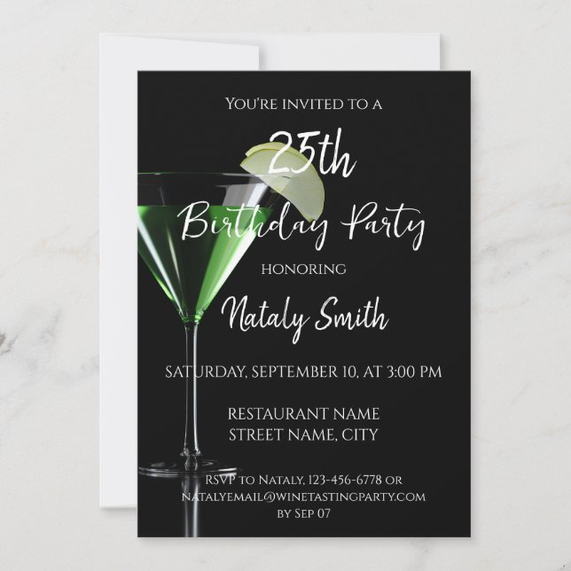Green appletini cocktail invitation (Front)