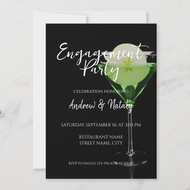 Green appletini cocktail with slice of apple invitation (Front)