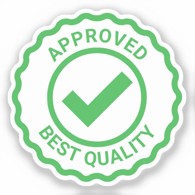 Green approval seal vinyl sticker with check mark (Front)