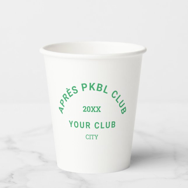 Green Après PKBL Club Crest Pickleball Paper Cups (Front)