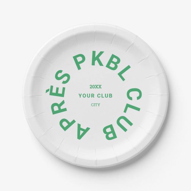 Green Après PKBL Club Crest Pickleball Paper Plates (Front)