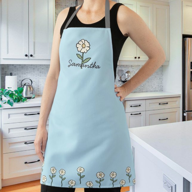 Green Apron for Women with Daisies (Creator Uploaded)
