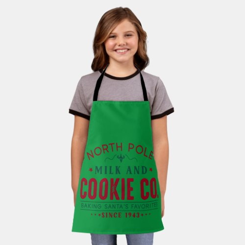Green Apron with North Pole Milk and Cookie Co 