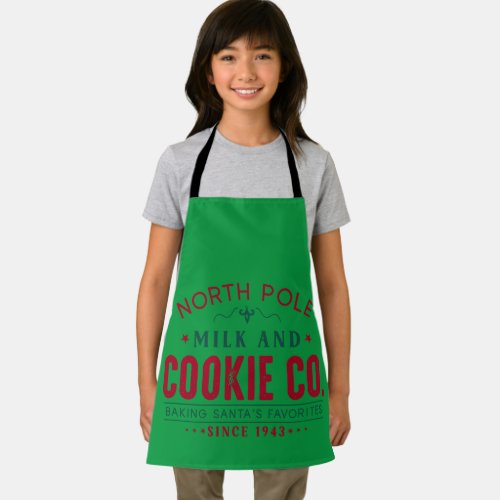 Green Apron with North Pole Milk and Cookie Co 
