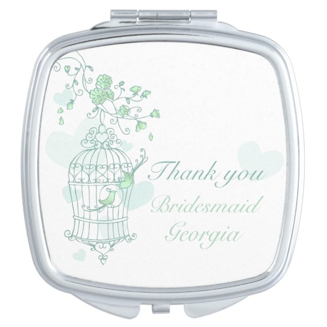 Green aqua bird wedding favor bridesmaid mirror (Front)