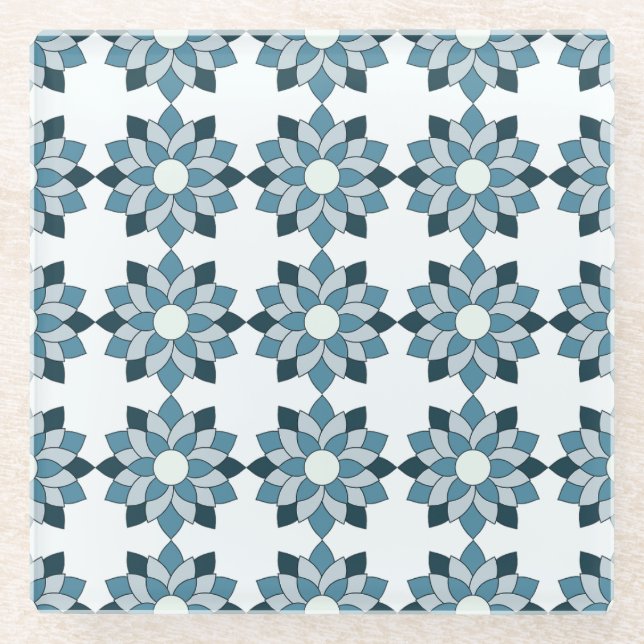Green & Aqua Bloom Floral Pattern Coaster (Front)