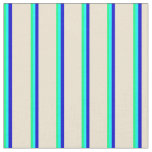 [ Thumbnail: Green, Aqua, Blue, and Beige Stripes Fabric ]