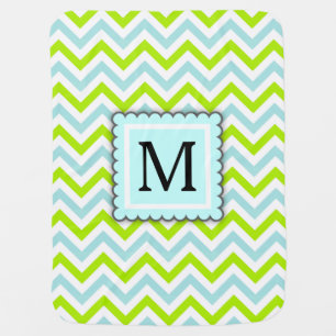 Green & Aqua Blue Chevron Custom Monogram Receiving Blanket