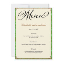 Green Aqua Brown Country Wedding Reception Menu