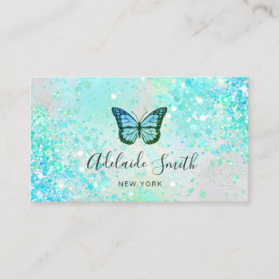 green aqua butterfly simulated chunky glitter business card