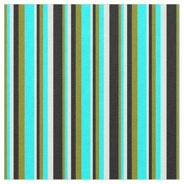 Green, Aqua, Light Cyan, and Black Stripes Fabric (Close Up)
