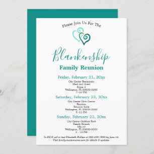 Green Aqua Linked Hearts 3-Day Reunion Invitation