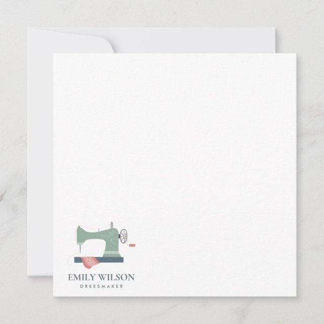 GREEN AQUA PINK SEWING MACHINE TAILOR BUSINESS NOTE CARD (Front)