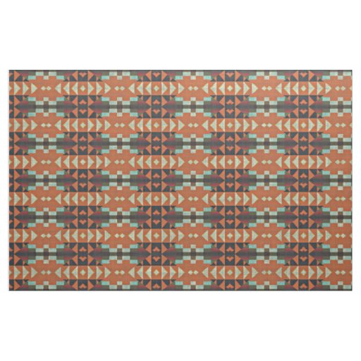 Green Aqua Turquoise Red Orange Brown Ethnic Look Fabric