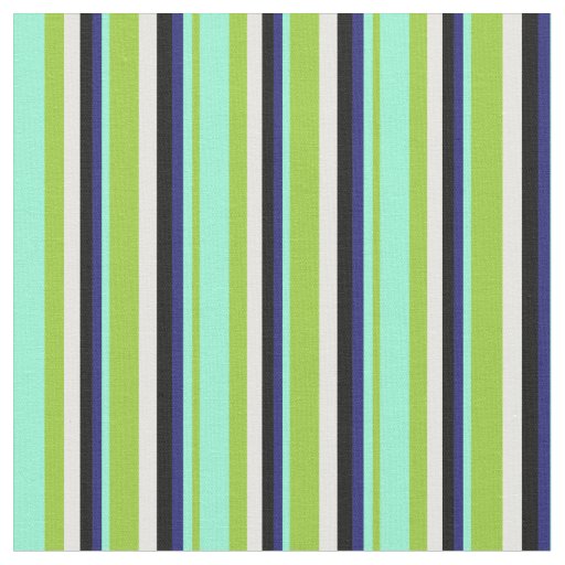Green, Aquamarine, Midnight Blue, Black, and White Fabric