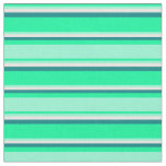 [ Thumbnail: Green, Aquamarine, Mint Cream & Teal Lines Fabric ]