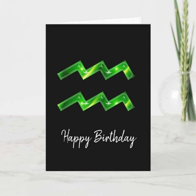 Green Aquarius Sign Birthday Card (Front)