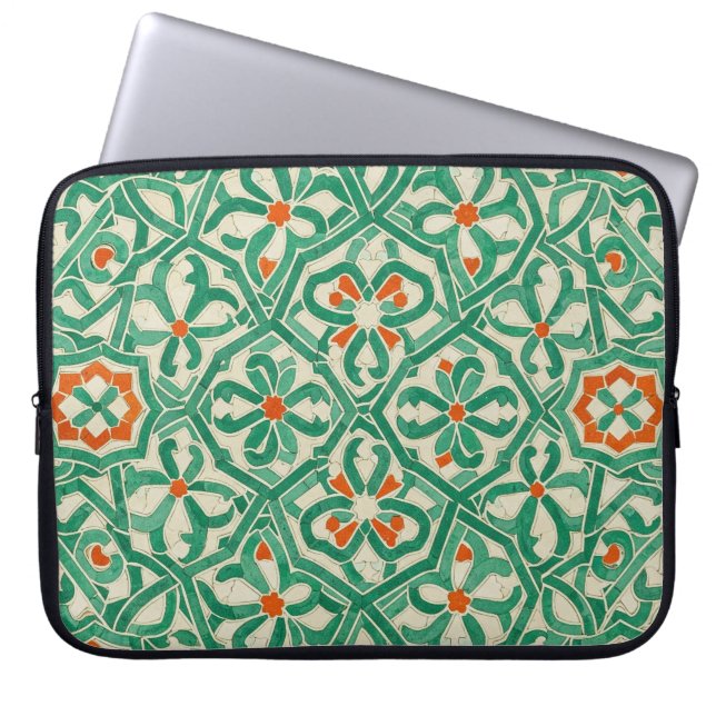 green arabesque laptop sleeve (Front)