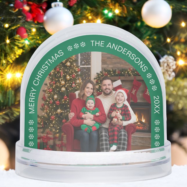 Green Arch Family Photo Merry Christmas Snowflakes Snow Globe (Creator Uploaded)