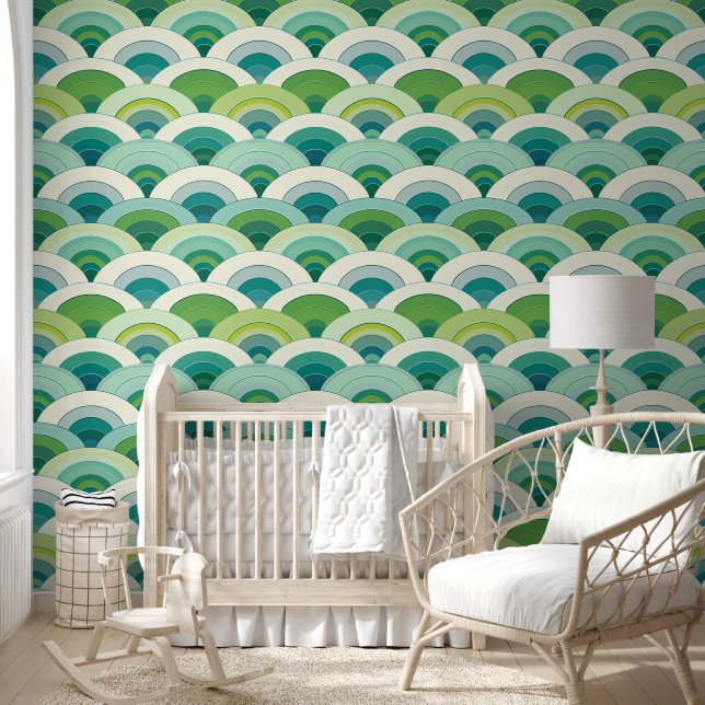 Green Arch Fish Scale Pattern Wallpaper (Kids)