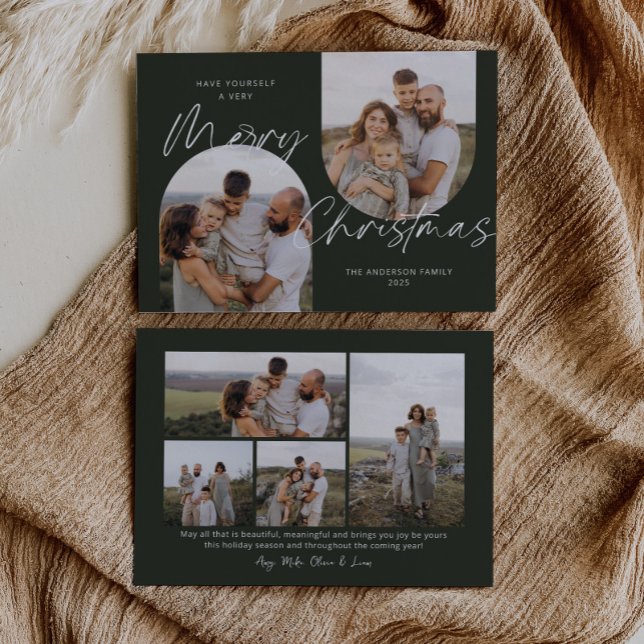 Green Arch Photos Modern Elegant Script Christmas Holiday Card (Creator Uploaded)