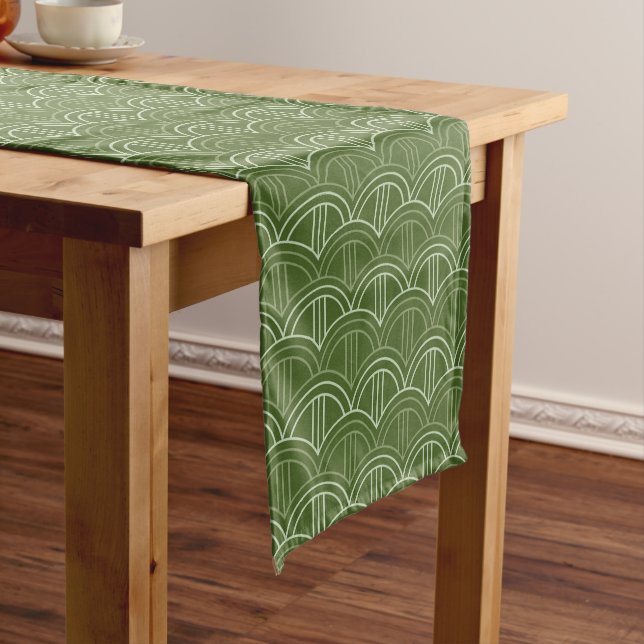 Green Arches Art Deco Geometric Pattern   Medium Table Runner (In Situ)