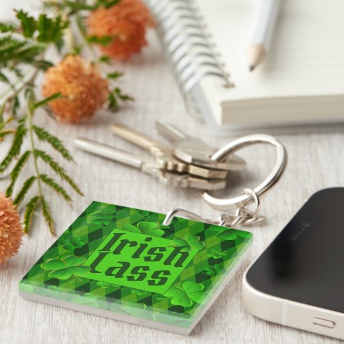 Green Argyle 4 Leaf Clover Irish Heritage  Keychain