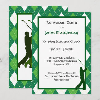 Green Argyle and Golf Party Invitation
