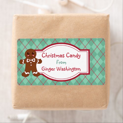 Green Argyle Christmas Candy Labels