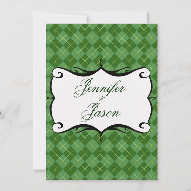 Green Argyle Diamond Pattern Wedding Invitations (Front)