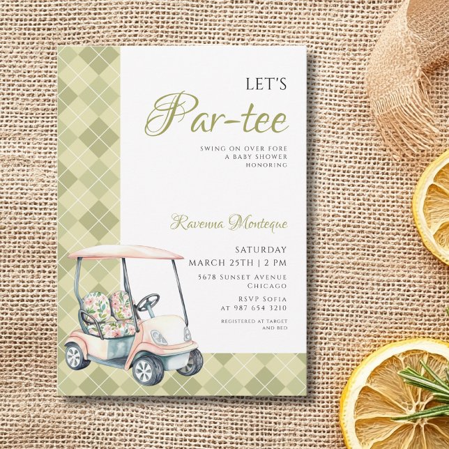 Green Argyle Golf Cart Lets Par Tee Baby Shower Invitation (Creator Uploaded)