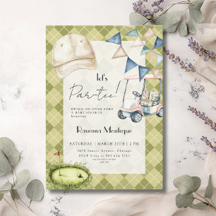 Green Argyle Golf Scene Lets Par Tee Baby Shower Invitation