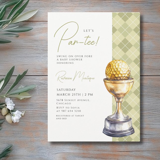 Green Argyle Golf Trophy Lets Par-Tee Baby Shower Invitation (Creator Uploaded)