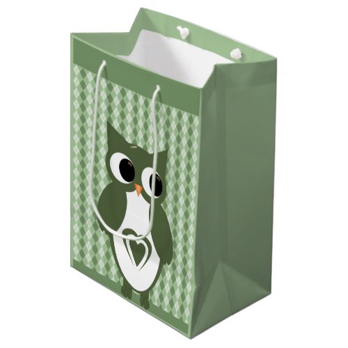 Green Argyle Owl Medium Gift Bag