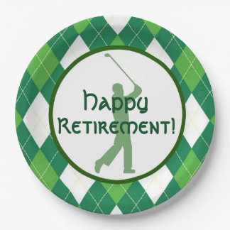 Green Argyle Pattern and Golf Party Paper Plates