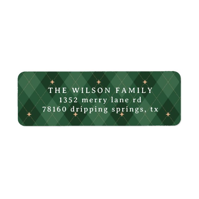 Green Argyle Pattern Holiday Greeting Classical Label (Front)