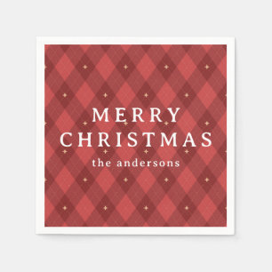 Green Argyle Pattern Holiday Greeting Classical Napkins