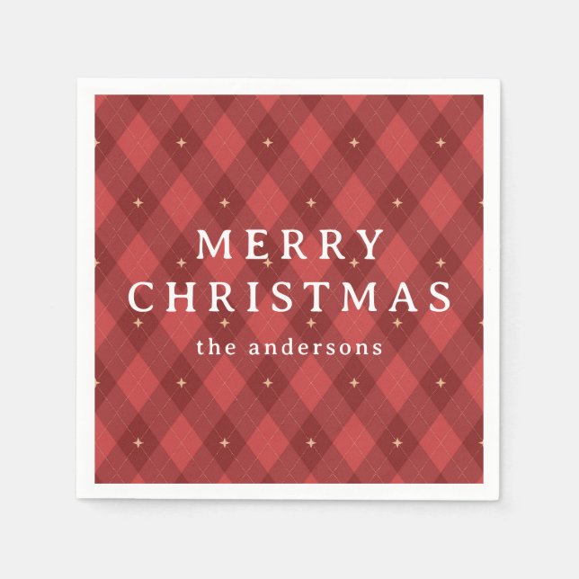 Green Argyle Pattern Holiday Greeting Classical Napkins (Front)