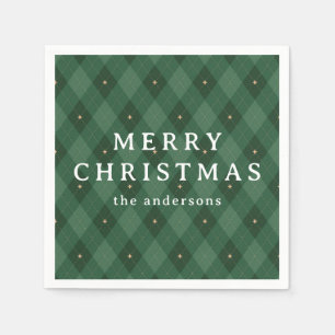 Green Argyle Pattern Holiday Greeting Classical Napkins